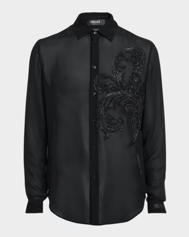 Versace Men's Barocco Leaf Silk Dress Shirt