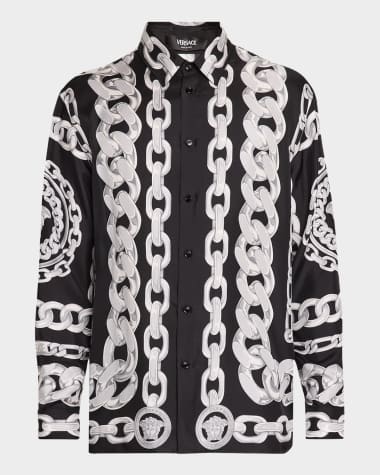 Versace Men's Medusa Chains Twill Sport Shirt