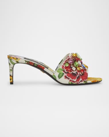 Dolce&Gabbana Keira Floral Jeweled Mule Sandals