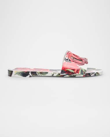 Dolce&Gabbana Bianca Floral Rubber DG Flat Sandals
