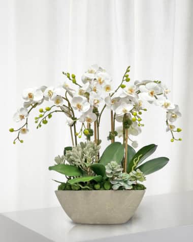 Winward Home Orchid Succulent 26" Faux Floral Arrangement in Fiberglass Planter