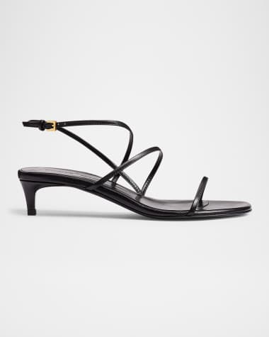 Khaite Strappy Leather Kitten-Heel Sandals