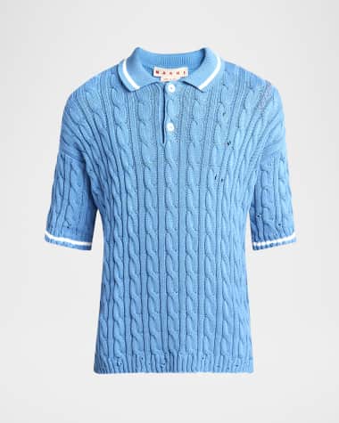 Marni Men's Distressed Cable-Knit Polo Shirt