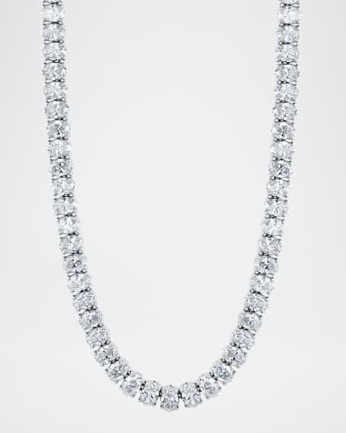 Neiman Marcus Diamonds Platinum North-South Oval-Cut Prong-Set Diamond Tennis Necklace, 16"L, 14.60tcw