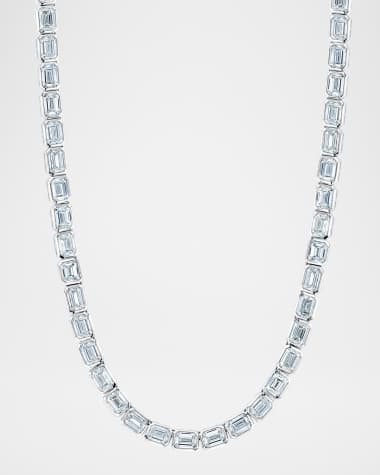 Neiman Marcus Diamonds x Danielle Klein 18K Gold East-West Emerald-Cut Bezel Diamond Tennis Necklace, 16"L, 23.40tcw