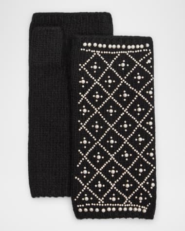 Carolyn Rowan Cashmere Fingerless Gloves W/ Faux Pearls