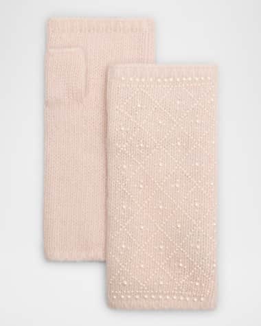 Carolyn Rowan Cashmere Fingerless Gloves W/ Faux Pearls