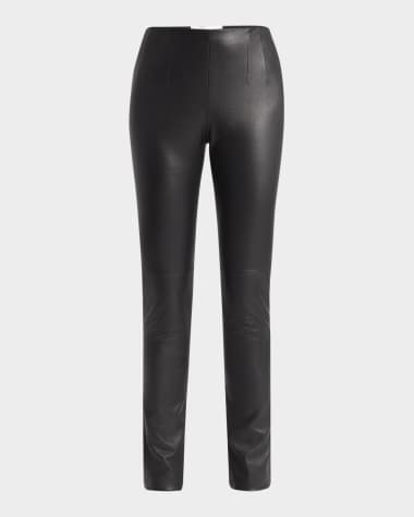 THE ROW Lakun Leather Skinny-Leg Slit-Hem Pants