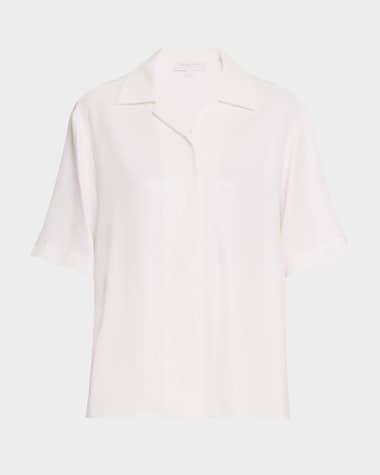 Michael Kors Collection Sequined Short Sleeve Button Up Top