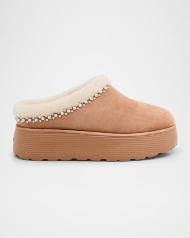 Stuart Weitzman Nellie Embellished Suede Flatform Mules