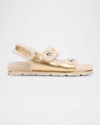 Stuart Weitzman Wynter Metallic Shearling Sport Sandals