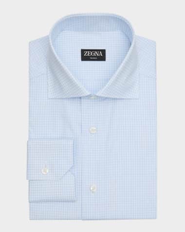 ZEGNA Men's Micro-Check Trofeo Cotton Dress Shirt