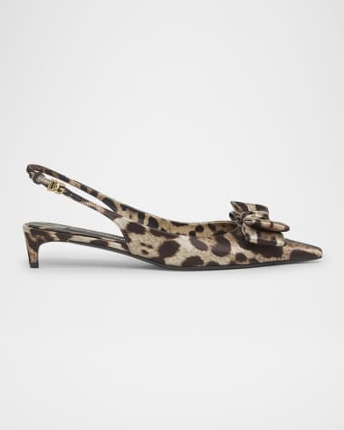 Dolce&Gabbana Leopard Satin Bow Slingback Pumps