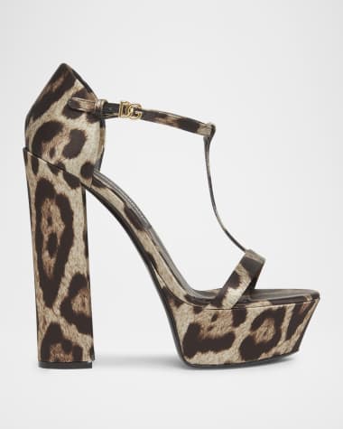 Dolce&Gabbana Keira Leopard Satin T-Strap Platform Sandals