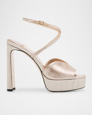 Jimmy Choo Karli Glitter Ankle-Strap Platform Sandals