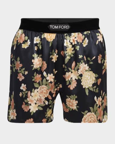TOM FORD Logo Band Floral Stretch Silk Pajama Shorts
