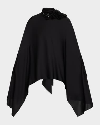 Ungaro Bead-Trim Floral Applique Cape Blouse