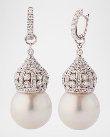 Belpearl 18K White Gold Diamond and South Sea Pearl Earrings