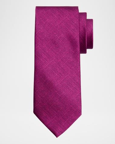 Men's Fuchsia Grey Textured Necktie - Linen Cotton Blend, 59" Long, For Formal, Cocktail Parties & Weddings