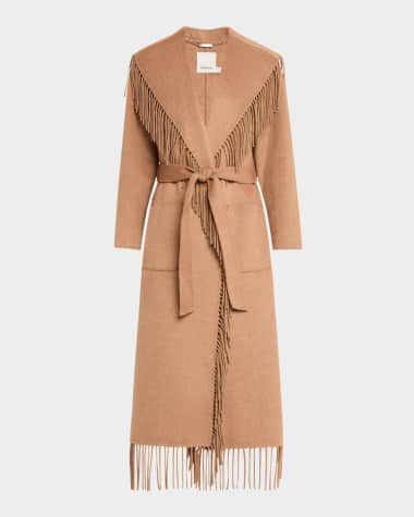 SIMKHAI Carrie Belted Fringe Robe Coat