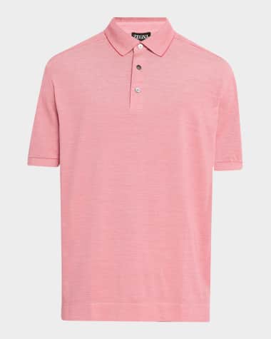 ZEGNA Men's Melange Cotton and Silk Polo Shirt