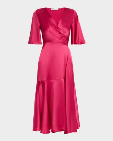 E.Stott Lilibet Silk Satin Midi Wrap Dress