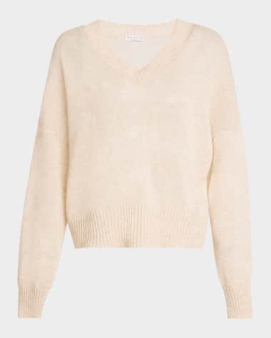 Brunello Cucinelli Micro Paillettes V-Neck Mohair Knit Sweater