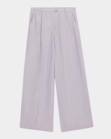 Brunello Cucinelli Pleated Wide Leg Hemp Linen Gabardine Trousers
