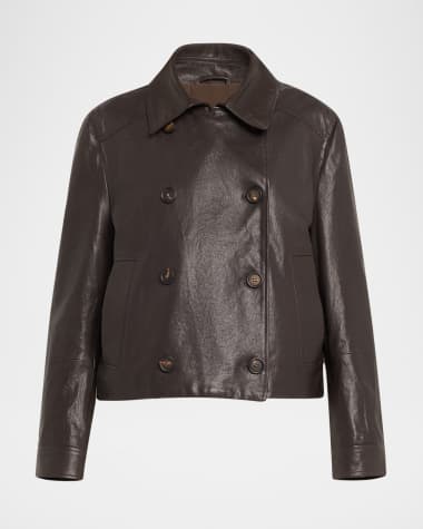 Brunello Cucinelli Shiny Leather Double-Breasted Jacket