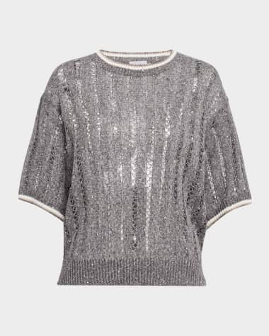 Brunello Cucinelli Micro Sequined Linen French Riveria Sweater