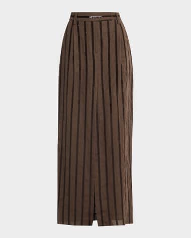 Brunello Cucinelli Long Sequined Stripe Cotton Gauze Skirt