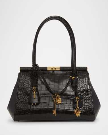Dolce&Gabbana Marlene Charm Croc-Embossed Leather Shoulder Bag