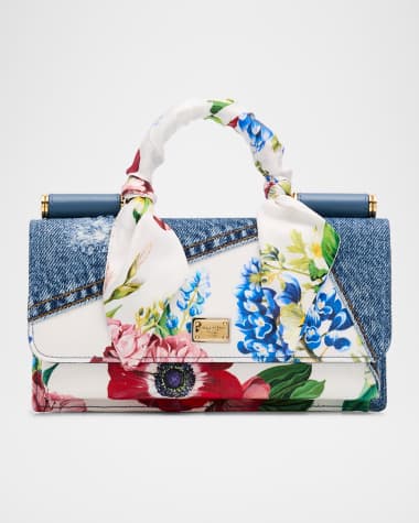 Dolce&Gabbana Sicily Floral Denim Wallet on Chain