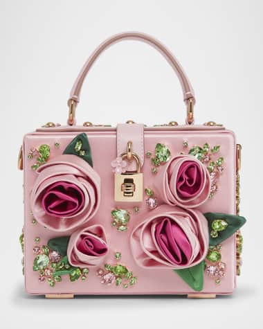 Dolce&Gabbana Floral Embellished Satin Box Top-Handle Bag
