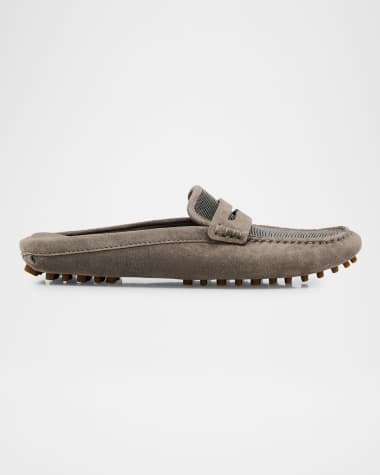 Brunello Cucinelli Suede Monili Penny Loafer Mules