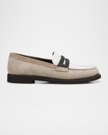 Brunello Cucinelli Mixed Leather Monili Penny Loafers