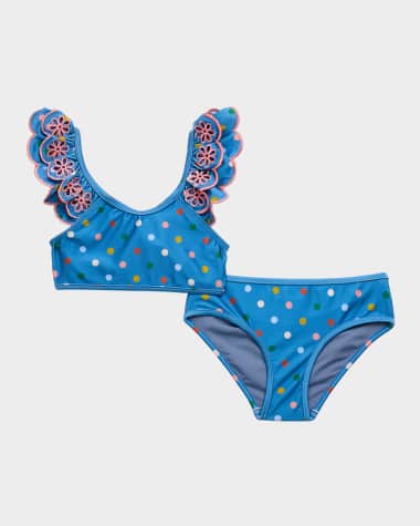 Zimmermann Girl's Polka Dot Embroidered Bikini, Size 2-12