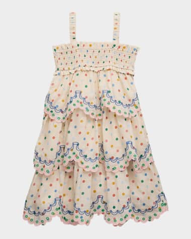 Zimmermann Girl's Everly Polka Dot Scallop Trim Dress, Size 1-12