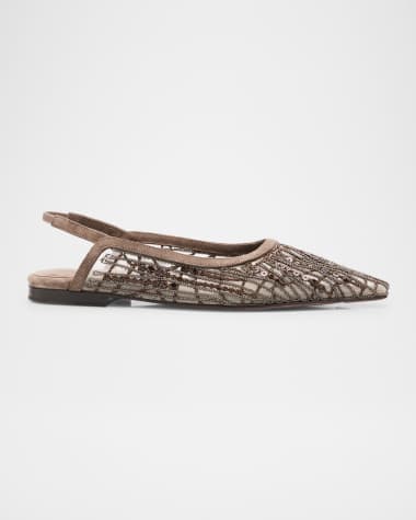 Brunello Cucinelli Woven Monili Slingback Flats