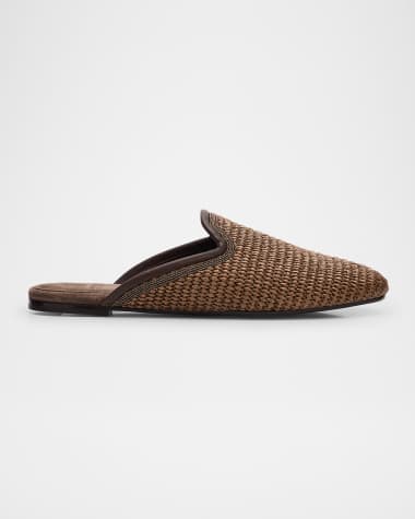 Brunello Cucinelli Raffia Monili Loafer Mules