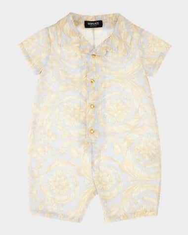 Versace Boy's Barocco-Print Playsuit, Size 3M-18M