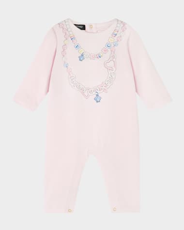 Versace Girl's Logo-Print Necklace Graphic Coverall, Size 3M-18M