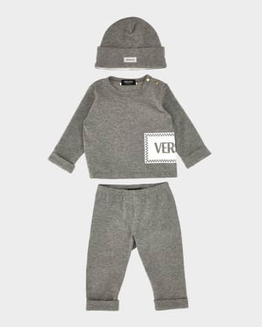 Versace Boy's Damier Logo-Print 3-Piece Set, Size Newborn-9M
