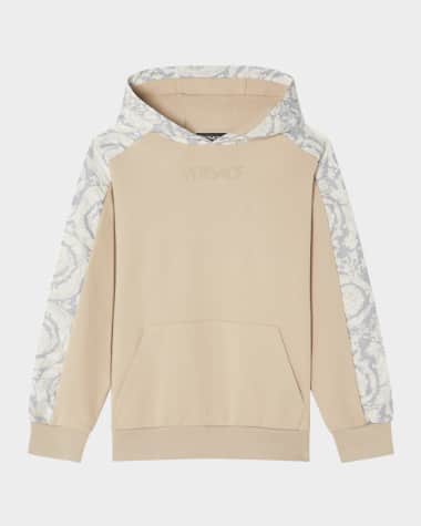 Versace Boy's Logo-Print Hoodie W/ Barocco-Trim, Size 8-14