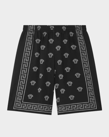 Versace Boy's Bandana-Inspired Fleece Shorts, Size 6-14