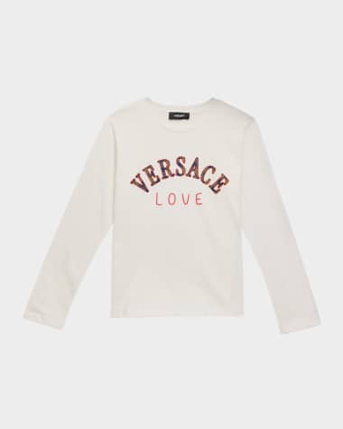 Versace Girl's Check-Print Logo Love Jersey T-Shirt, Size 6-14