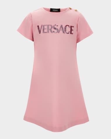 Versace Girl's Logo Embroidered Jersey Dress, Size 6-14