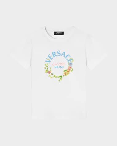 Versace Girl's Floral & Logo-Print Knotted T-Shirt, Size 6-14