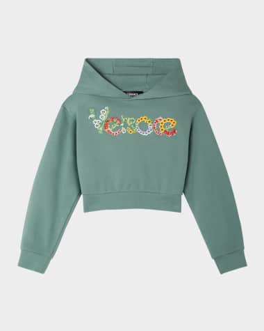 Versace Girl's Hoodie W/ Embroidered Floral Logo, Size 6-14