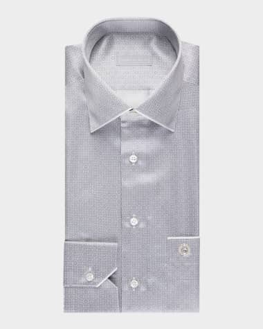 Stefano Ricci Men's Micro-Geometric Silk Dress Shirt